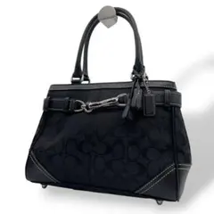 美品 coach コーチ ハンドバッグ 黒 ハンプトン シグネチャー s69