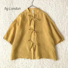 fig Londonフィグロンドン　リネンリボンシャツ　バンドカラー　黄　5部袖のサムネイル