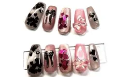 ハート埋め込み リボン マグネットネイル バレンタインネイルチップ