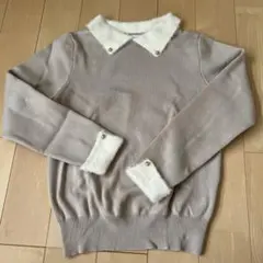 即日発送ベージュ 襟付きニットセーター　レディース　秋冬物　ニット