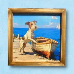 子犬の絵画 ジャックラッセル　ビーグル　蛙 木製フレーム付き ジャックラッセルテリア 絵画 木枠つき - メルカリ
