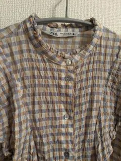 ZARA チェック柄フリル長袖シャツ