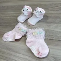 【メゾピアノ】ピンク フリル リボン ベビー靴下 9-11cm