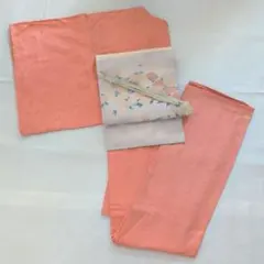正絹色無地袷【コーラルピンク小花地紋】名古屋帯/帯締め/帯揚げのサムネイル