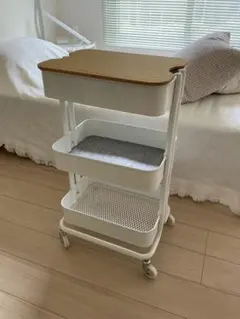 IKEA 3段 キッチンワゴン ホワイト 木製天板付きのサムネイル