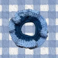 青空のシュシュ ハンドメイド シュシュ 編み物 ヘアアクセサリー 手作り 手芸