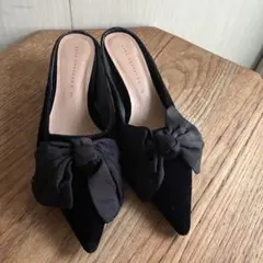 土日限定お値引きZARA ブラックリボン付き ポインテッドトゥ ミュール