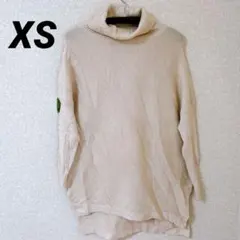 美品★タートルネック リブ編み ロングセーター 【XS】ベージュ