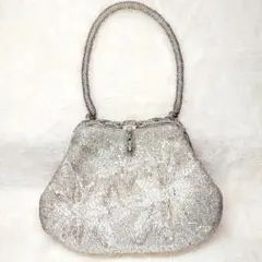 和装用バッグ 花柄 シルバー ビーズ刺繍 ハンドバッグ 着物 レトロ