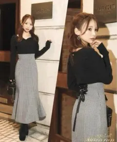 ミシェルマカロン マーメイドスカート 千鳥柄 大人 美脚