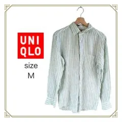 UNIQLO ユニクロ 緑と白のストライプ 長袖シャツ Mサイズ