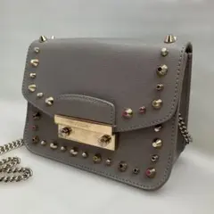 FURLA スタッズ付きショルダーバッグ グレー
