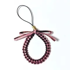 リボン ストラップ ピンク×ブラウン