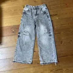 SHEIN ダメージ加工 グレー ワイドパンツ 8Y