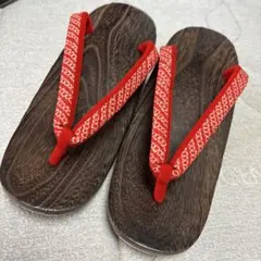 【美品】右近下駄 和装 鼻緒 赤 絞り柄 浴衣 普段履き カジュアル　レトロ
