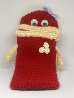 11、赤い編み物スマホショルダーバッグ