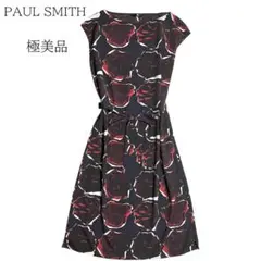 極美品✨️ポールスミス フレアワンピース 薔薇 ノースリーブ ロング ベルト 40