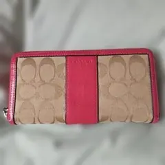COACH 長財布 ラウンドファスナー シグネチャー ピンクのサムネイル