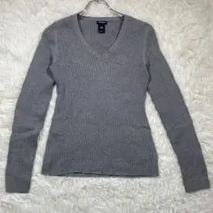 ✨良品✨【GAP】長袖ニット（M）グレー/Vネック/ストライプ