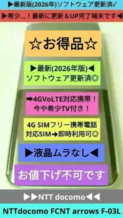 最新に更新UP済で最安☆お得品☆ドコモ arrows F-03L➜SIMフリー化