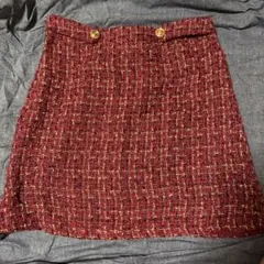 赤 ツイード ミニスカート ボタン付き SHEIN
