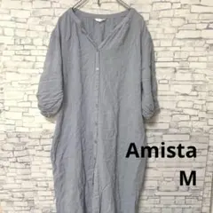 Amista グレー シャツワンピース 半袖 M 紐リボン付き