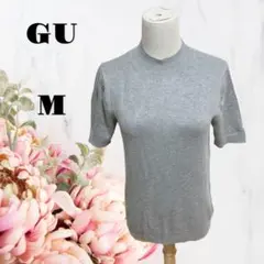 GUジーユー【M】ハイゲージニットT♡半袖♡グレー♡トップス♡レディース