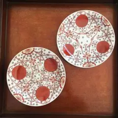甲斐マロン様リクエス 古伊万里　赤玉瓔珞文中皿2客　17cm