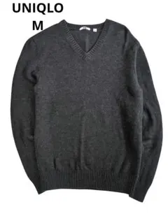 UNIQLO ユニクロ ラムVネックセーター グレー M ウール混 078262