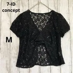 【セブンアイディコンセプト】ブラック 花柄総レース半袖ブラウスボレロトップス黒Mのサムネイル