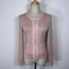 ★美品★ 23区 ピンク フリル付きカーディガン 長袖 ウール混 32サイズ