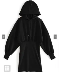 フード付き　黒　裏起毛　長袖　ミニワンピース　GRL