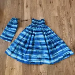 ブルーヘヴンカンパニーフラダンス パウスカート 青系ストライプ 収納袋付き