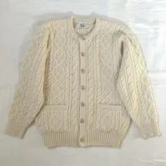 ヴィンテージ アランニット　カーディガン　フィッシャーマン　ホワイト　古着