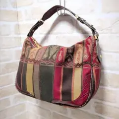 ★【ETRO】クロコ型押し エスニック柄 切替 ワンハンドル ショルダーバッグ