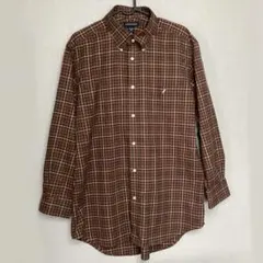 LANDS’END ランズエンド＊チェック柄 長袖シャツ 43-82 ブラウン