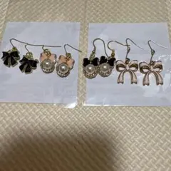 リボンとパールのピアス 4点セット
