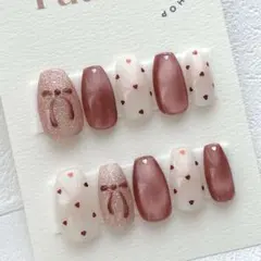 【現品】ネイルチップ バレンタインネイル ハート リボン ガーリー シンプル