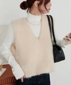 前後2Way フェザーヤーンショートベスト