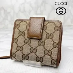 09 美品 GUCCI 二つ折り財布 GGキャンバス コンパクトウォレット 茶のサムネイル
