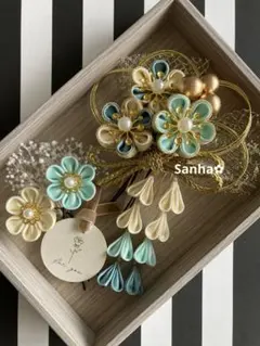 T-1186 つまみ細工 髪飾り 水引 卒業式 成人式 結婚式 七五三 髪飾り