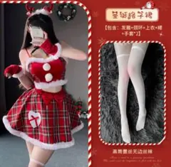 サンタコス クリスマス トナカイチェック柄 手袋 首飾り 手袋 ふわふわ 大人a