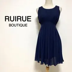 RUIRUE ネイビーカラー ビジューデザイン ノースリーブ フレアドレス