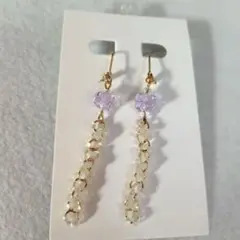 オリジナル　ハンドメイド トンボ玉　ピアス 薄紫