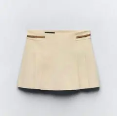 ZARA ザラ ボックスプリーツ入りスカンツ ミニスカート バニラ ベージュ