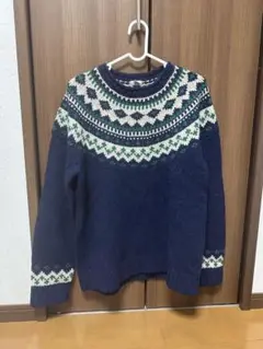 L.L.Bean ネイビー フェアアイル柄 ニット M
