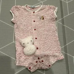 familiar 赤白ストライプロンパース 70 ぬいぐるみ付き