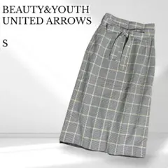 BEAUTY＆YOUTH　チェック柄ロングナロースカート　タイト　リボンベルト
