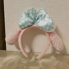 ディズニー水玉リボン付きピンク耳カチューシャ