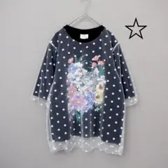 スカラー　scolar 162630：ドットチュール重ねアート柄Tシャツ 162630：ドットチュール重ねアート柄Tシャツの通販-ScoLar